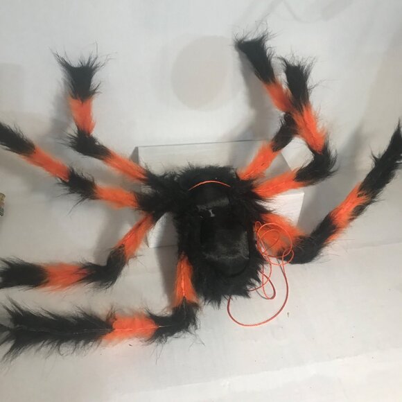 Giant Hairy Orange & Black Spider Halloween Decoration Adjustable Legs 22" Wide - Picture 2 of 7